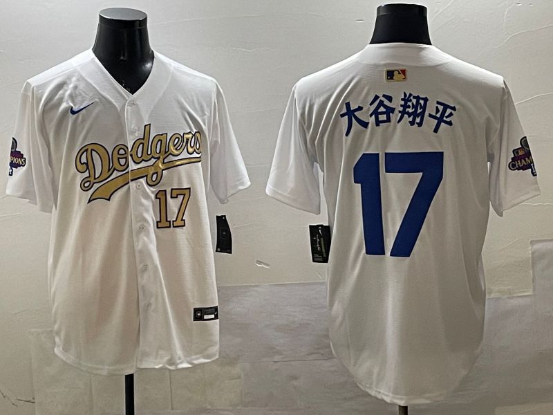 Men Los Angeles Dodgers #17 Ohtani White Champion gold character 2025 Nike MLB Jersey style 3316->los angeles dodgers->MLB Jersey